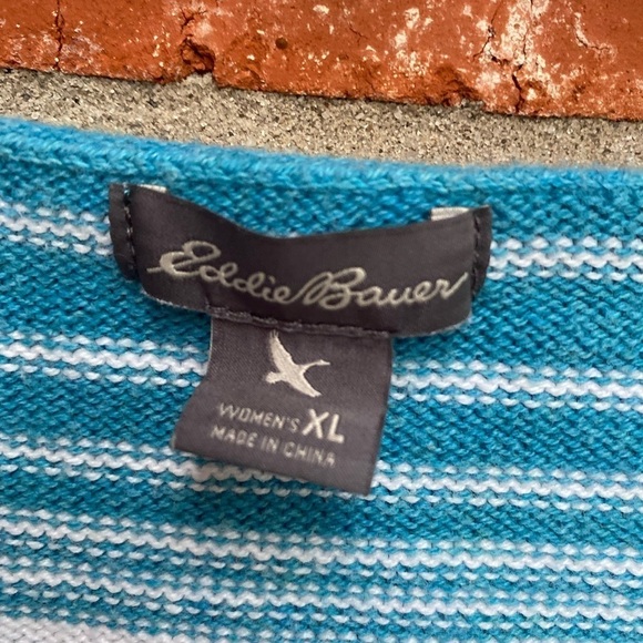 Eddie Bauer Womens XL Turquoise Blue Stripe Chunky Knit Sweater - Picture 5 of 9